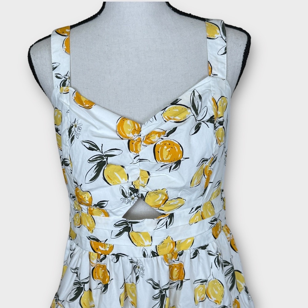 Free Assembly Lemon Print Midi Dress M Sleeveless Peek a Boo Front Smocked Back - Picture 10 of 11